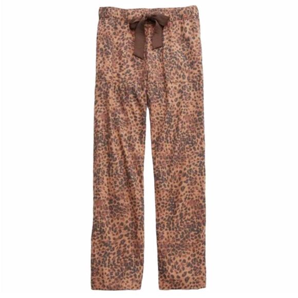 Aerie Leopard Print Flannel Pajama Pant Size Medium Long Casual Comfy Cozy Chic - Picture 3 of 16
